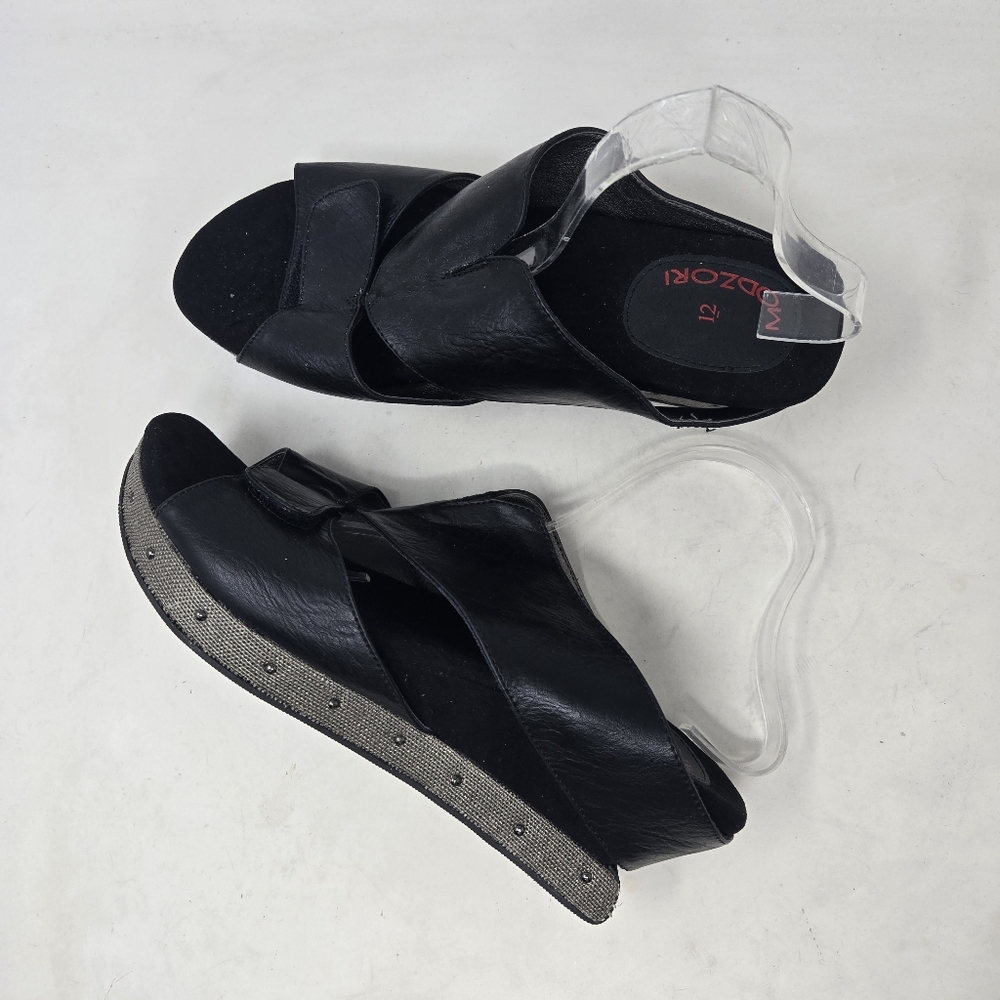 Modzori Black Wedge Open Toe Sandals Women's Size 12